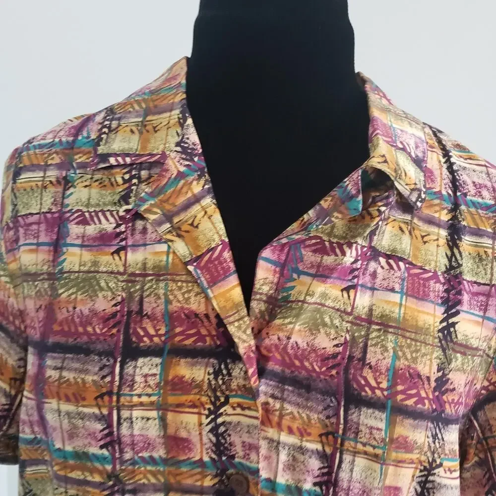 Liz Claiborne 100% Silk Plaid Button Front Top and High Rise Shorts Suit Set 8